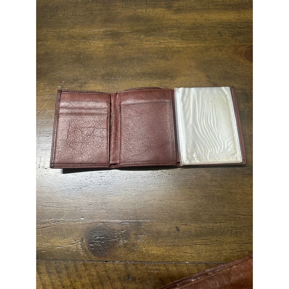 Mens Vintage Brown Genuine‎ Leather Wallet Lot Bifold Trifold Set Zipper Pocket